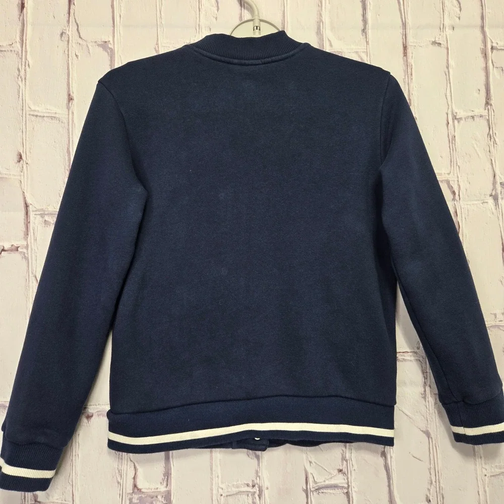 Puma Bomber Jacket Navy Blue Snap Fleece Sport Athletic Kids Size M 10/12